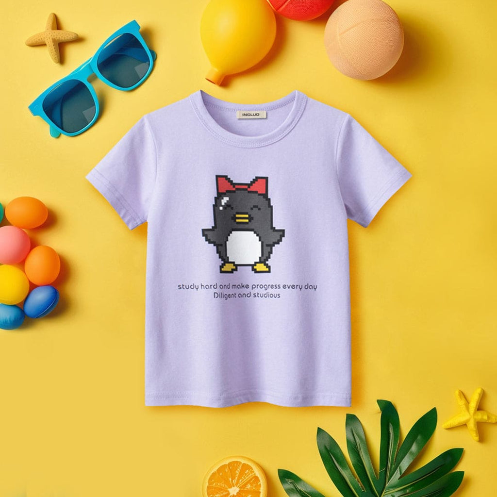 Girls Printed Short Sleeves T-shirt Tshirts Purple 1-2 Y 