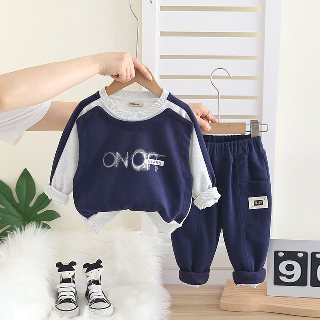 Boys Navy Blue On Off Printed Sweatshirt With Joggers Set 2 pc. Sets Navy Blue 1-2 Y