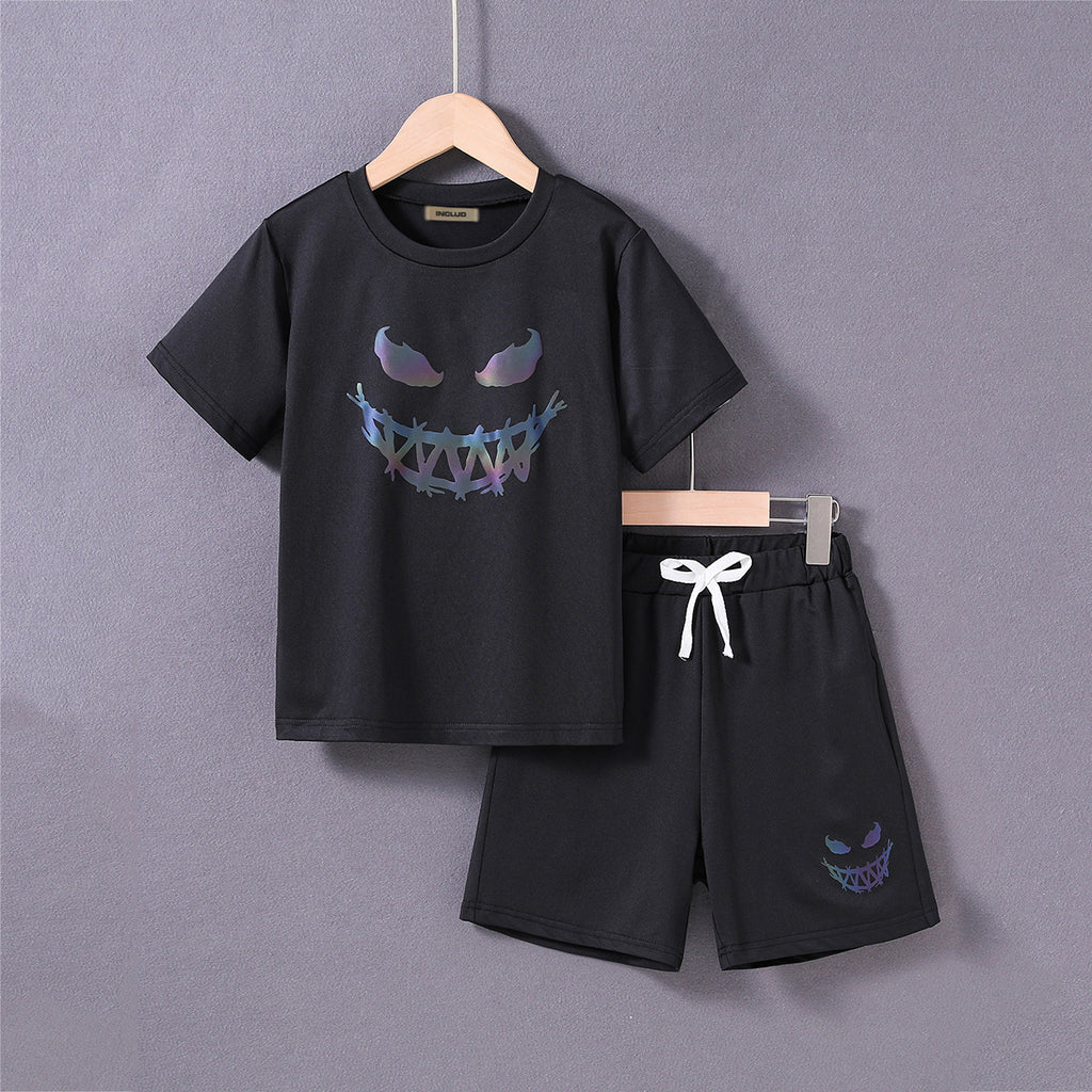 Boys Black Halloween Printed Short Sleeves T-Shirt With Shorts Set 2 pc. Sets Black 4-5 Y
