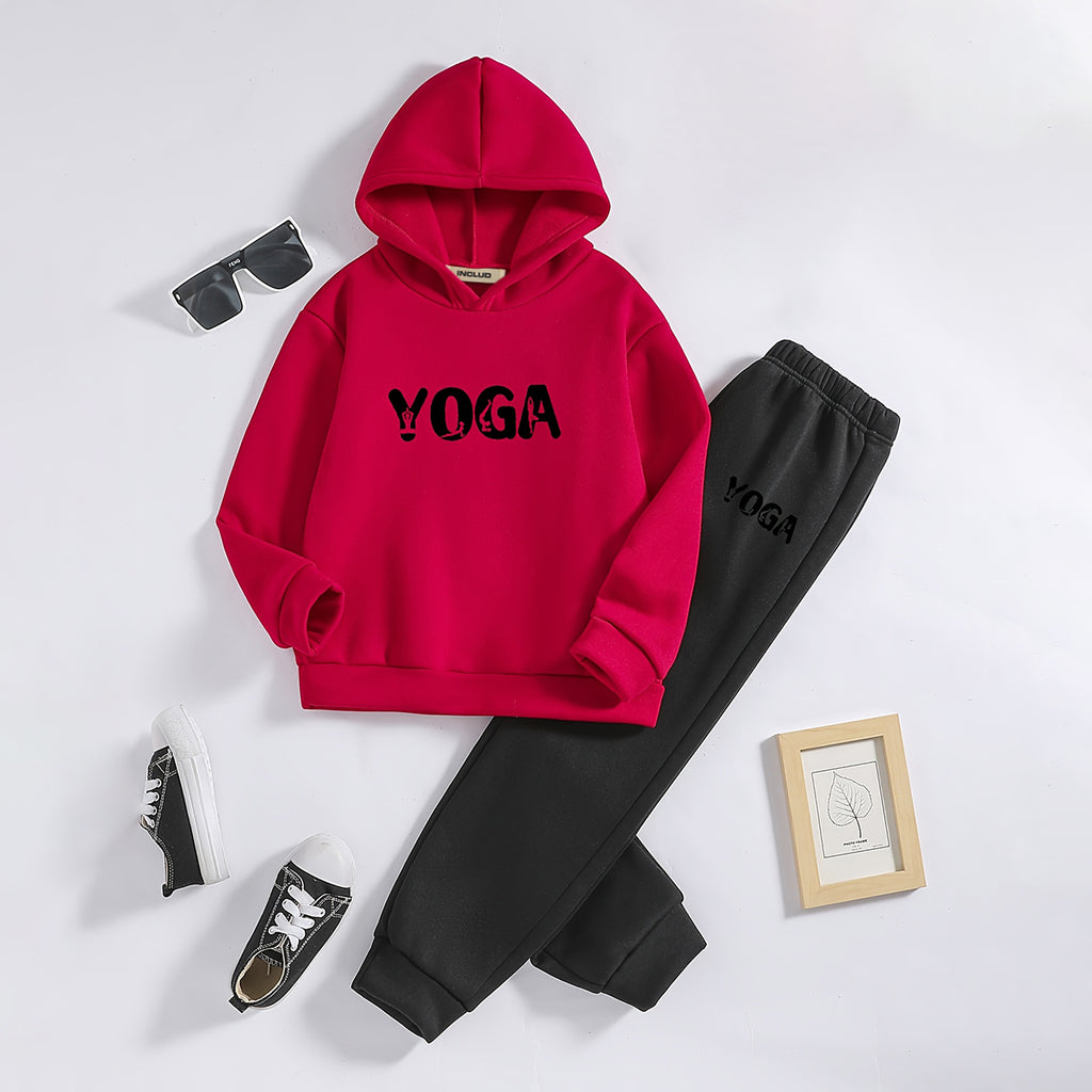 Boys Red Yoga Printed Hooded Sweatshirt with Joggers Set Sets Red 5-6 Y