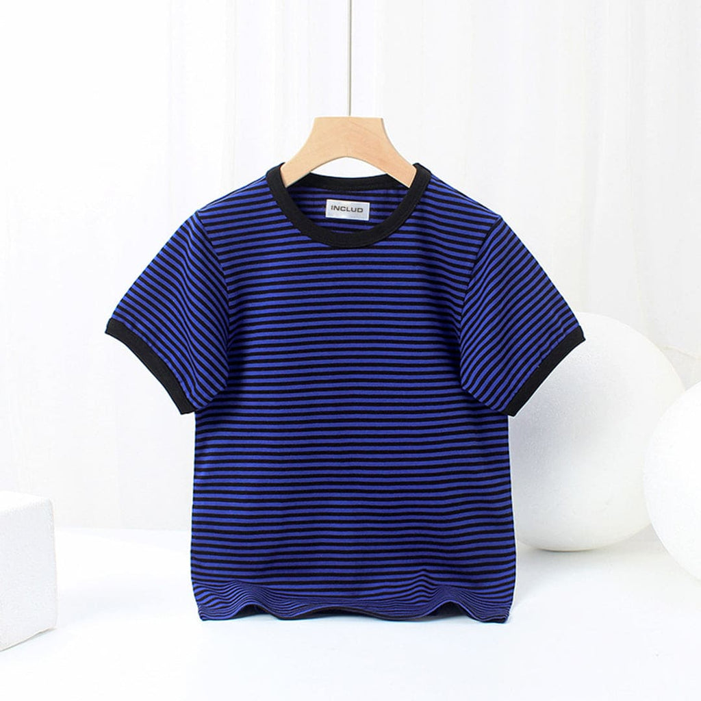 Boys Striped Short Sleeves T-Shirt Tshirts Blue 1-2 Y 