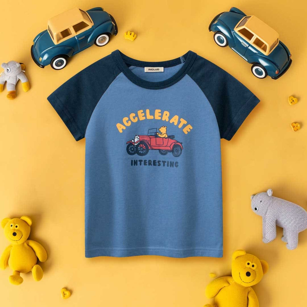 Boys Car Graphic Raglan Sleeves T-Shirt Tshirts Blue 1-2 Y 
