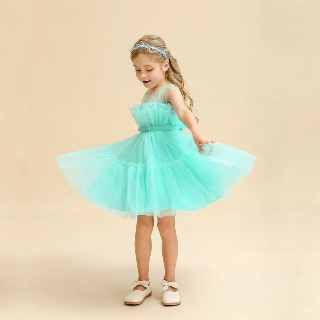 Girls Sleeveless Fit & Flare Dress Party Dresses Green 1-2 Y 