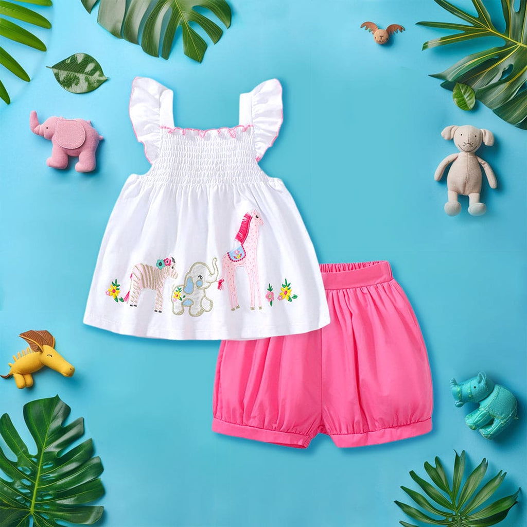 Girls Sleeveless Patchwork Top With Shorts Set 2 pc. Sets White 1-2 Y 