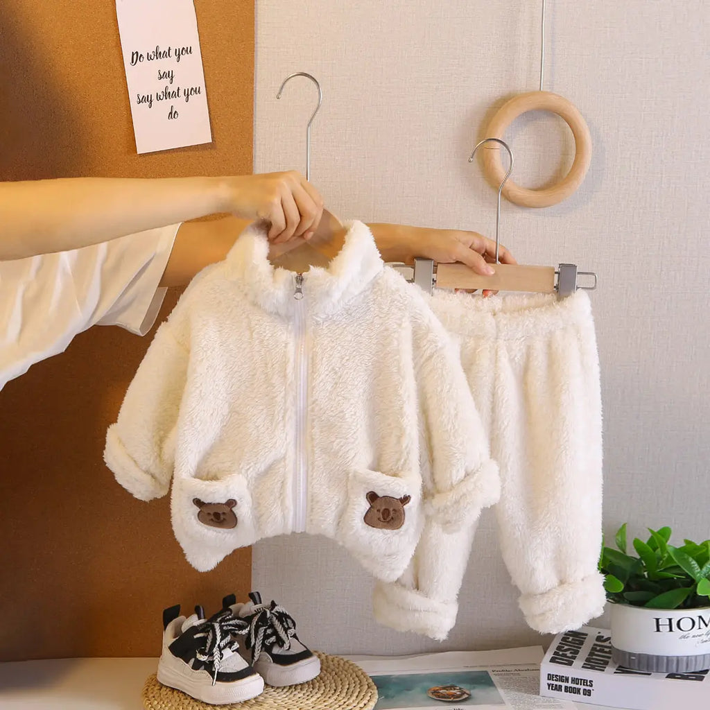 Boys Off White Fleece Zip-up Jacket With Jogger Co-ord Sets Sets Off White 1-2 Y