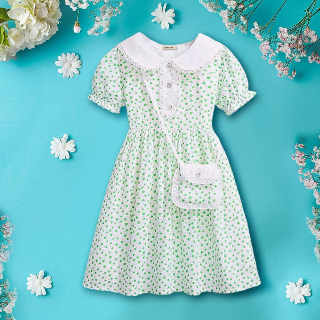 Girls Floral Print Fit & Flare Dress Casual Dresses Green 4-5 Y 
