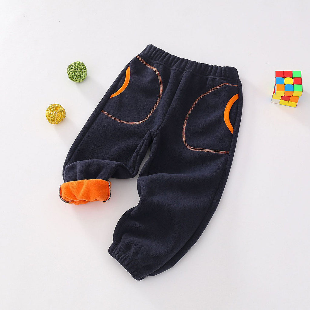 Boys Navy Blue Solid Polar Fleece Winter Jogger Trackpants & Joggers Navy Blue 2-3 Y