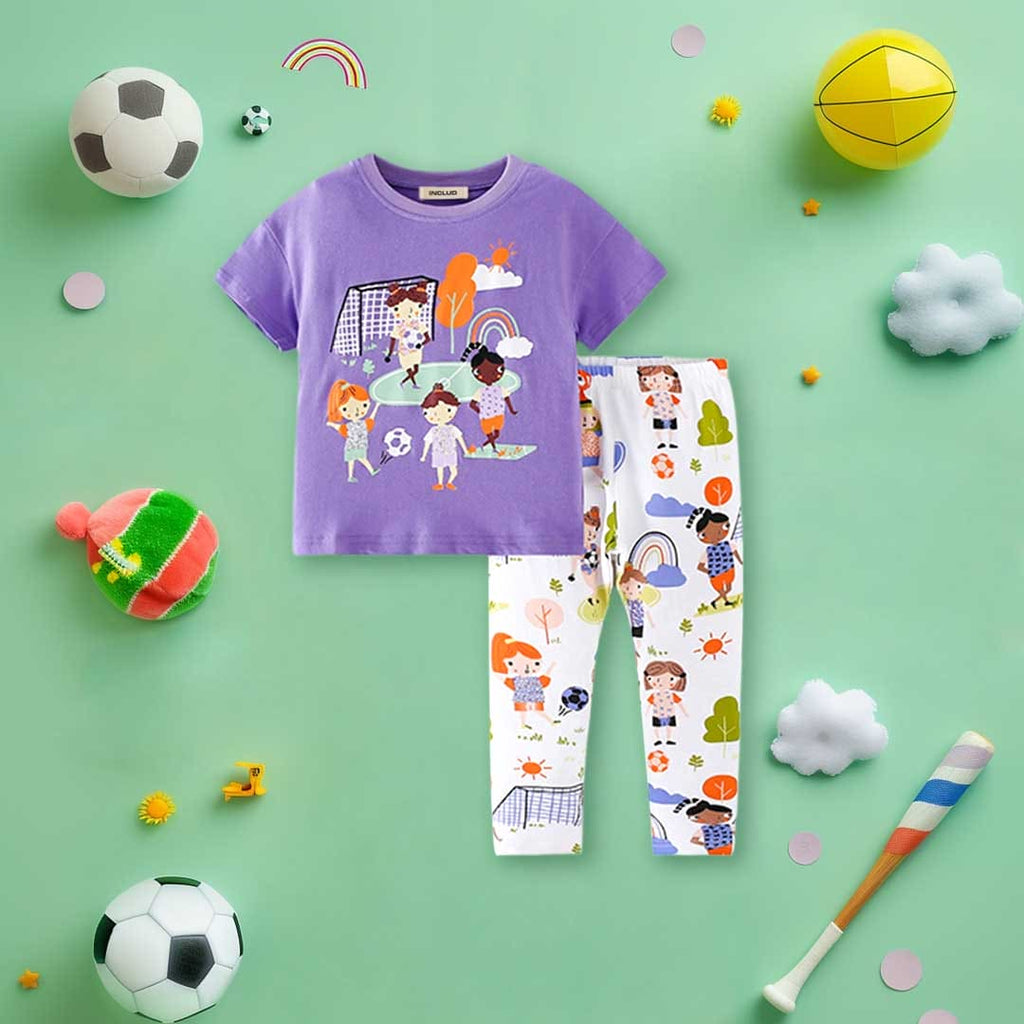 Girls Printed T-shirt with Legging Set Sets Purple 1-2 Y 