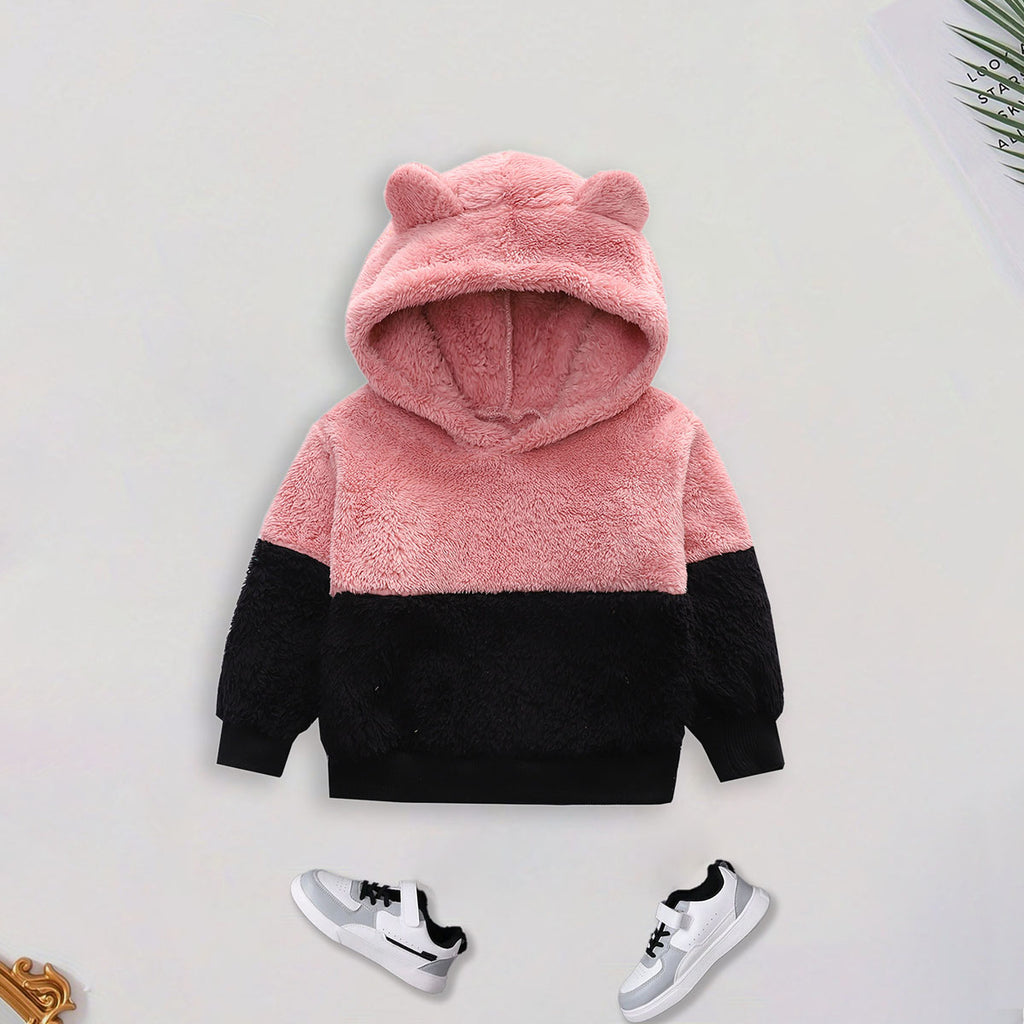 Girls Pink Solid Poly Fleece Hooded Sweatshirt Sweatshirts & Hoodies Pink 1-2 Y