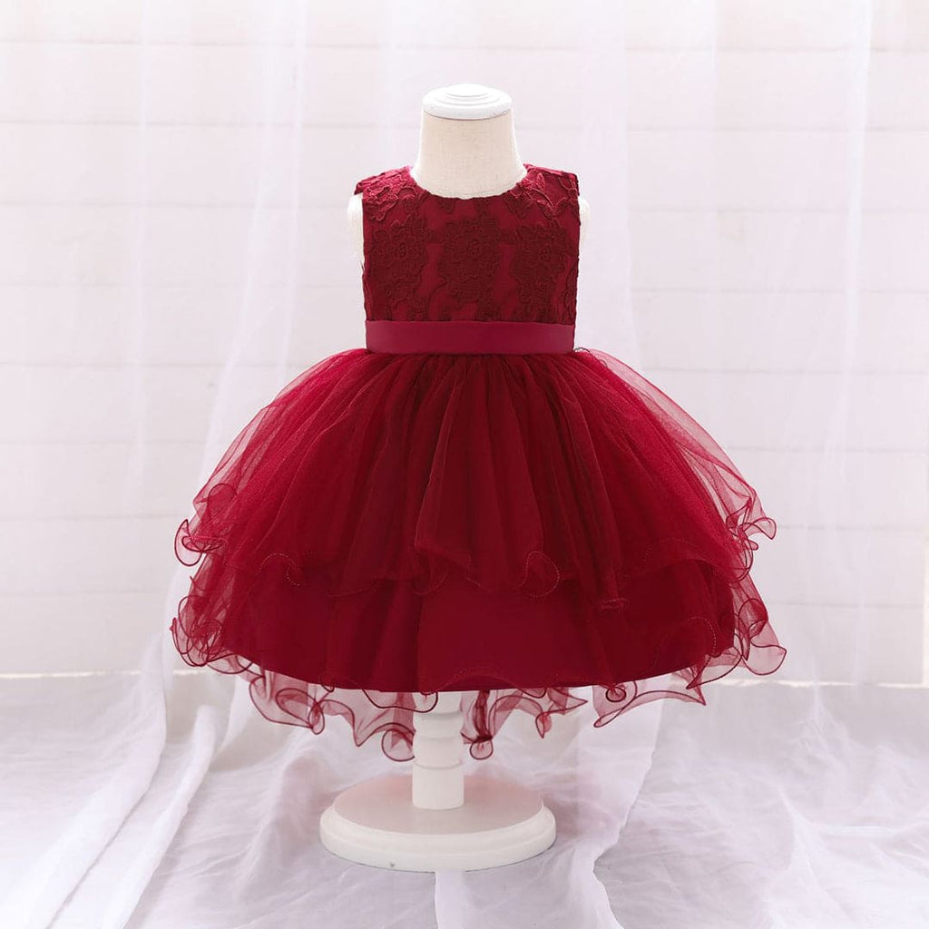 Girls Sleeveless Embroidered Party Dress Party Dresses Red 1-2 Y 