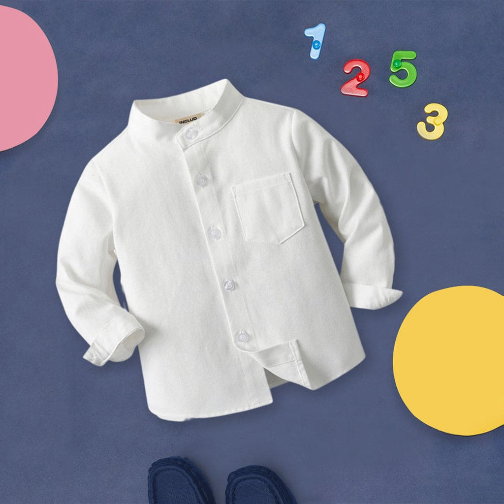Boys Mandarin Collar Long Sleeves Shirt Shirts White 1-2 Y 