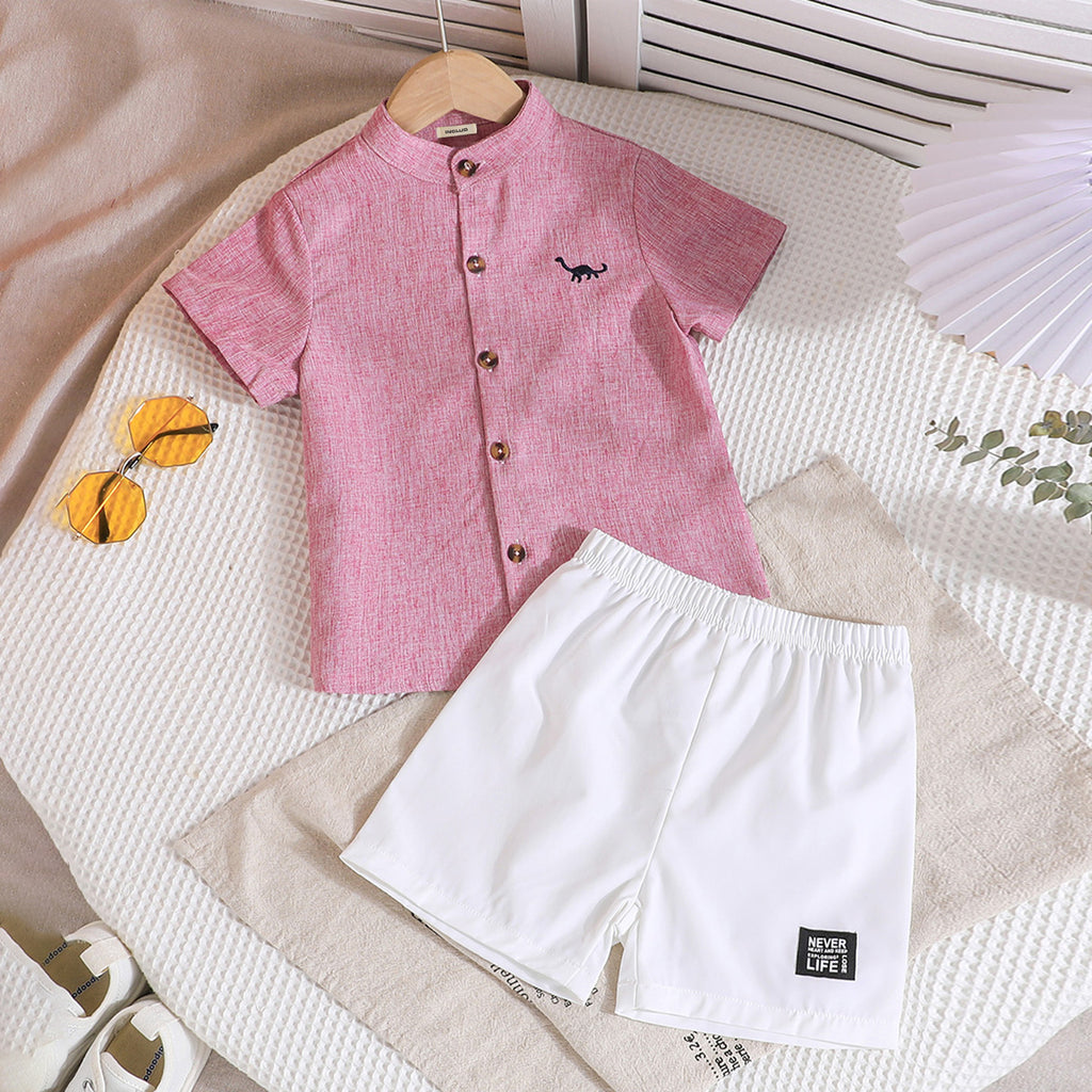 Boys Pink Chambray Shirt with Shorts Set Sets Pink 3-4 Y