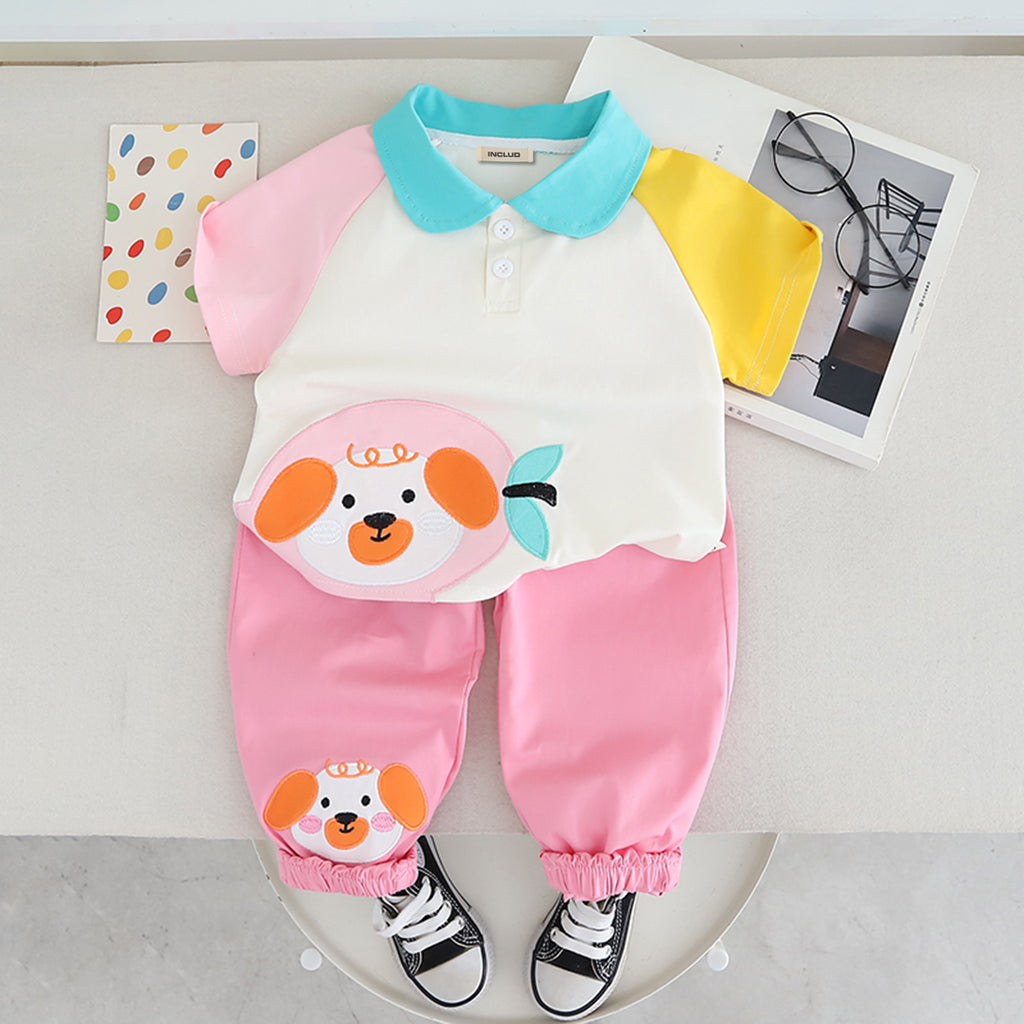 Girls Embroidered Applique Patch T-Shirt With Pink Pants Set 2 pc. Sets Pink 1-2 Y