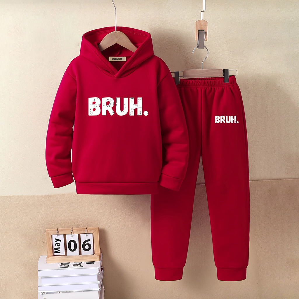 Boys Red Printed Hooded Sweatshirt with Joggers Set Sets Red 5-6 Y