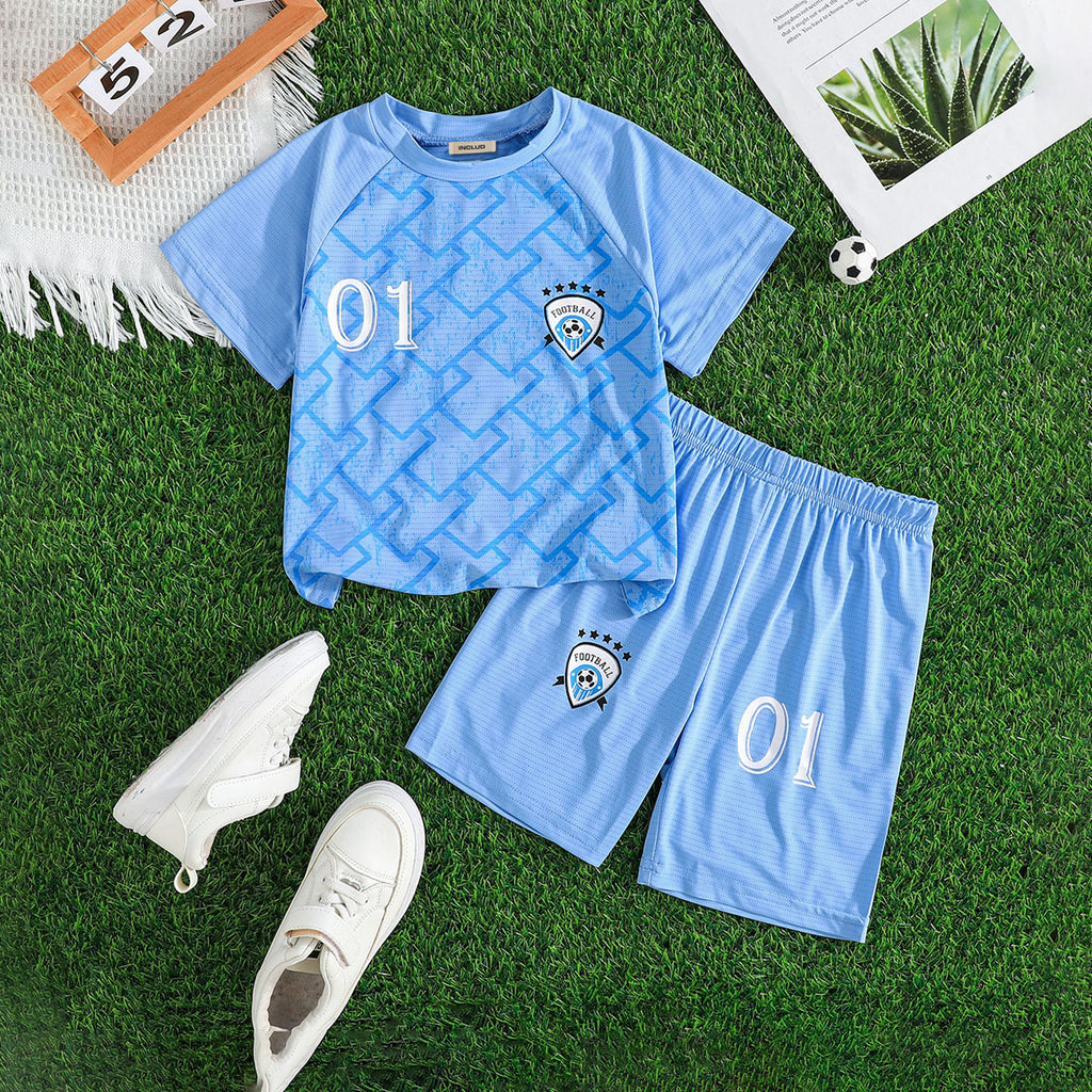 Boys Blue Raglan Sleeve Printed T-Shirt With Shorts Set 2 pc. Sets Blue 3-4 Y