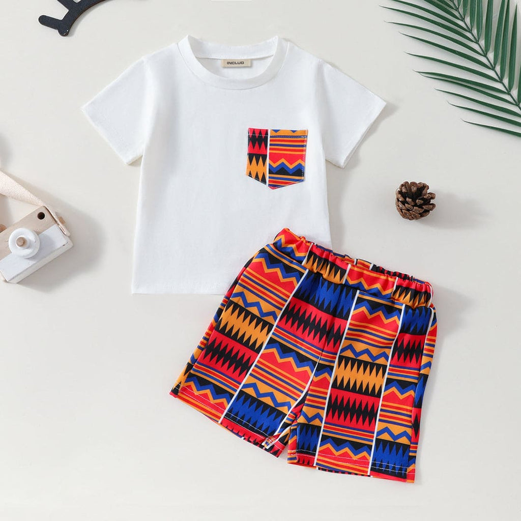 Boys Short Sleeve T-Shirt With Printed Shorts Set Sets White 1-2 Y 