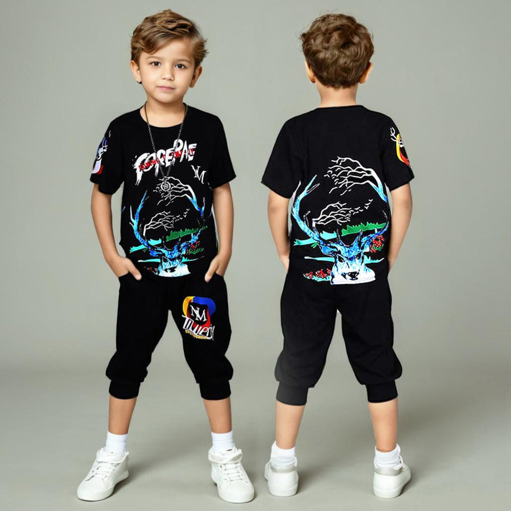Boys Graphic Print T-shirt with Shorts Set Sets Black 4-5 Y 