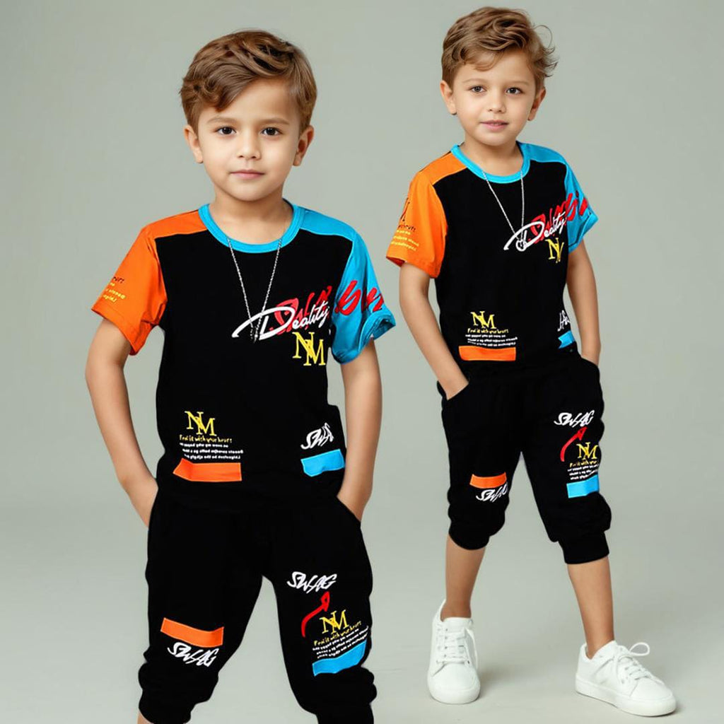 Boys Printed T-shirt with Bermudas Set Sets Black 4-5 Y 