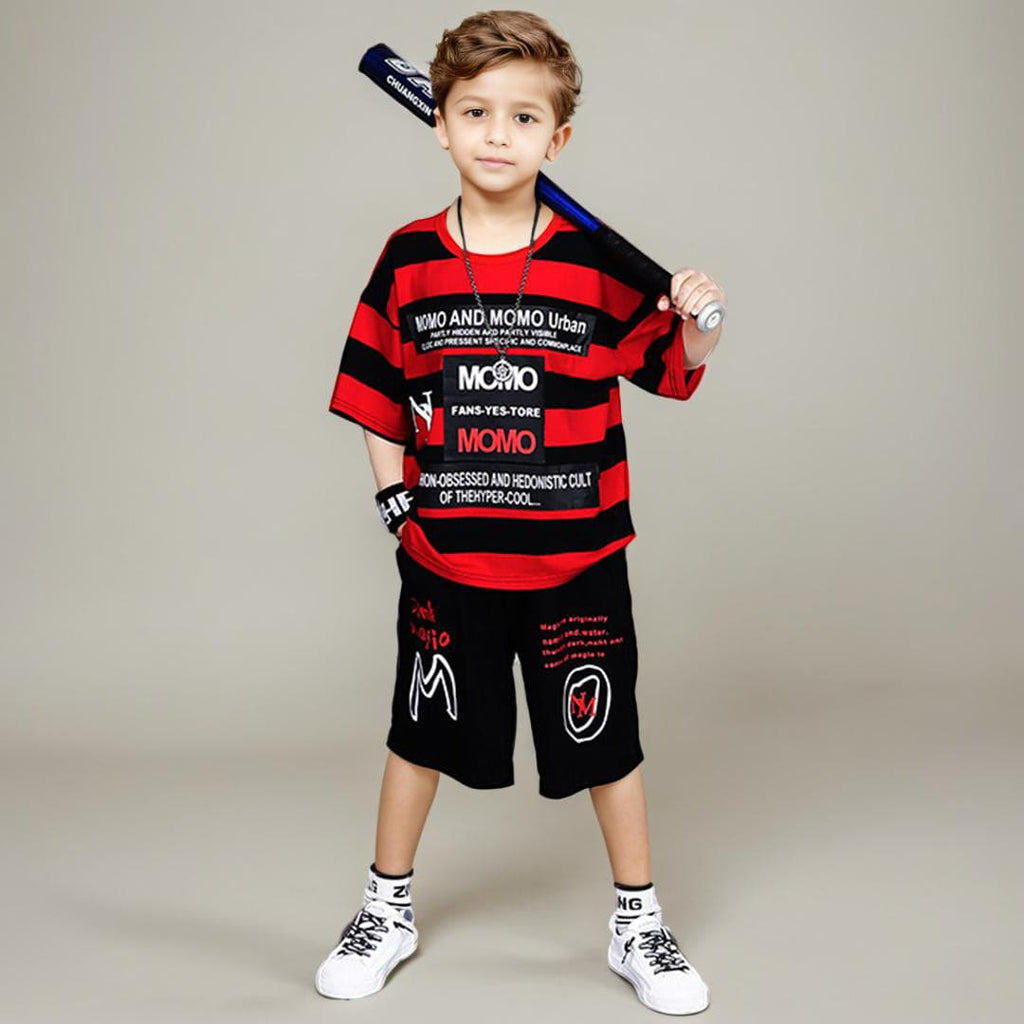 Boys Alphabet Printed T-Shirt With Elasticated Shorts Sets Red 3-4 Y 