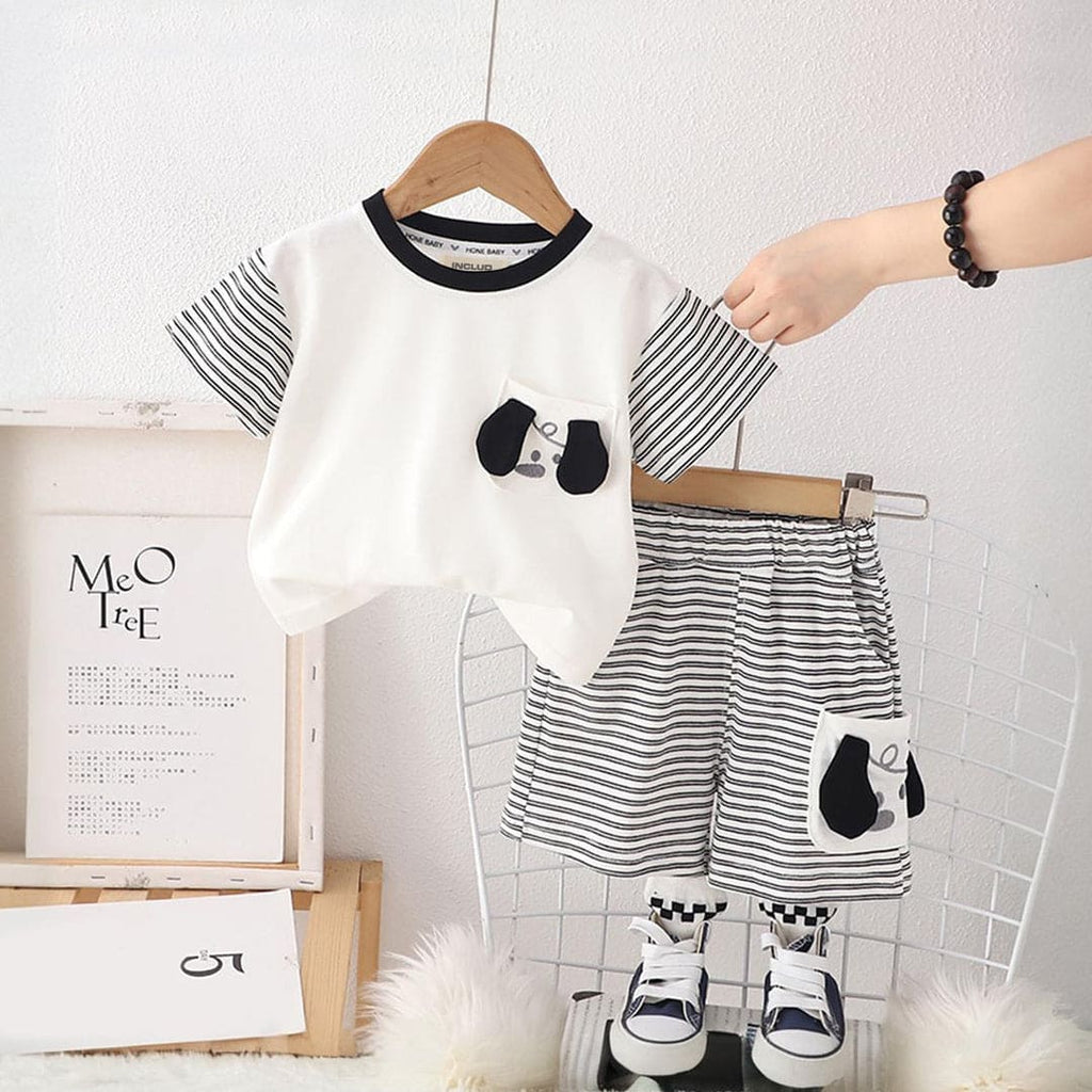 Boys Pocket Applique T-Shirt With Striped Shorts Set 2 pc. Sets Black 1-2 Y 