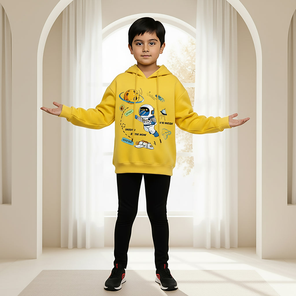 Boys Yellow Space Graphics Hoodies Sweatshirt Sweatshirts & Hoodies Yellow 1-2 Y