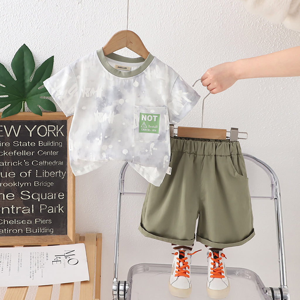 Boys Green Printed Short Sleeves T-Shirt With Shorts Set 2 pc. Sets Green 1-2 Y