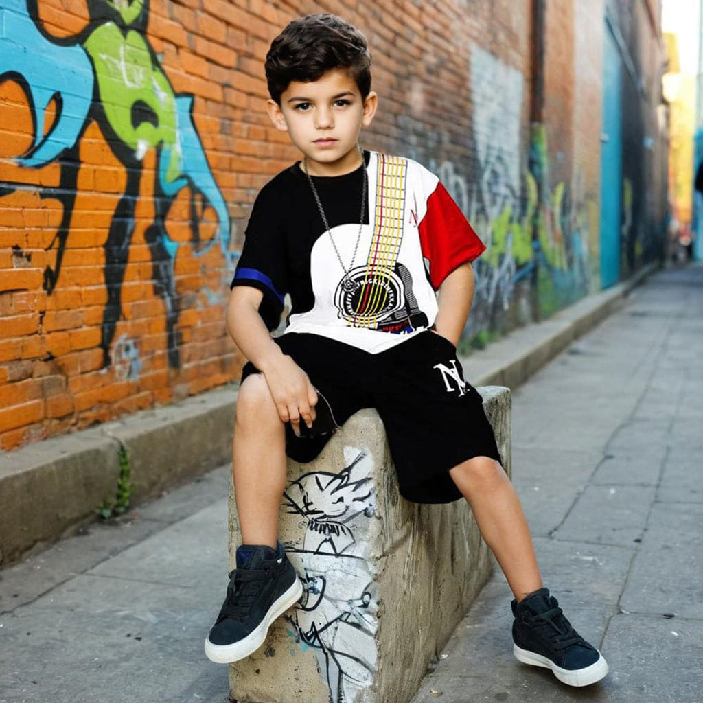 Boys Printed T-shirt with Shorts Set Sets Black 3-4 Y 