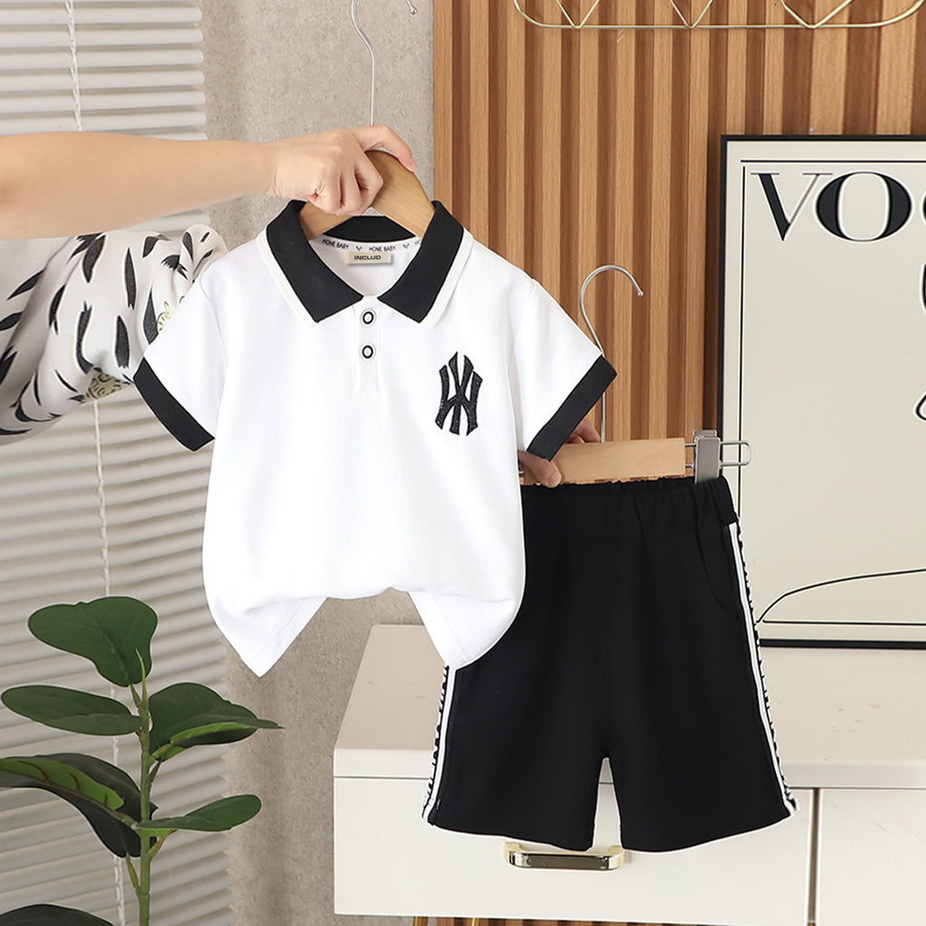 Boys White Short Sleeve Polo T-Shirt With Collar Tipping And Shorts Set 2 pc. Sets White 1-2 Y