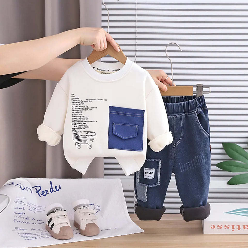 Boys' winter cotton blend sweatshirt and pants set
