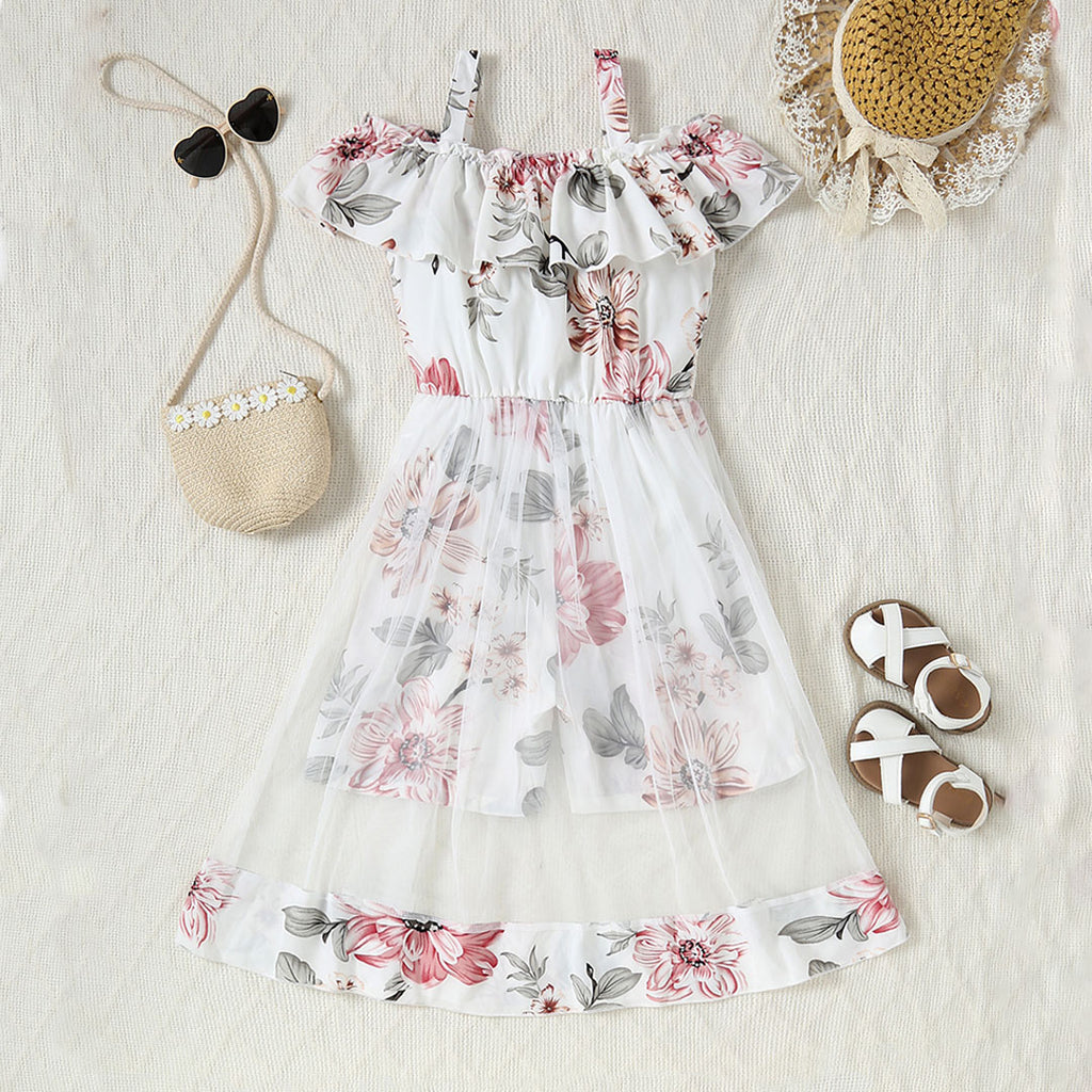 Girls White Off Shoulder Floral Print Jumpsuit Jumpsuits White 8-9 Y