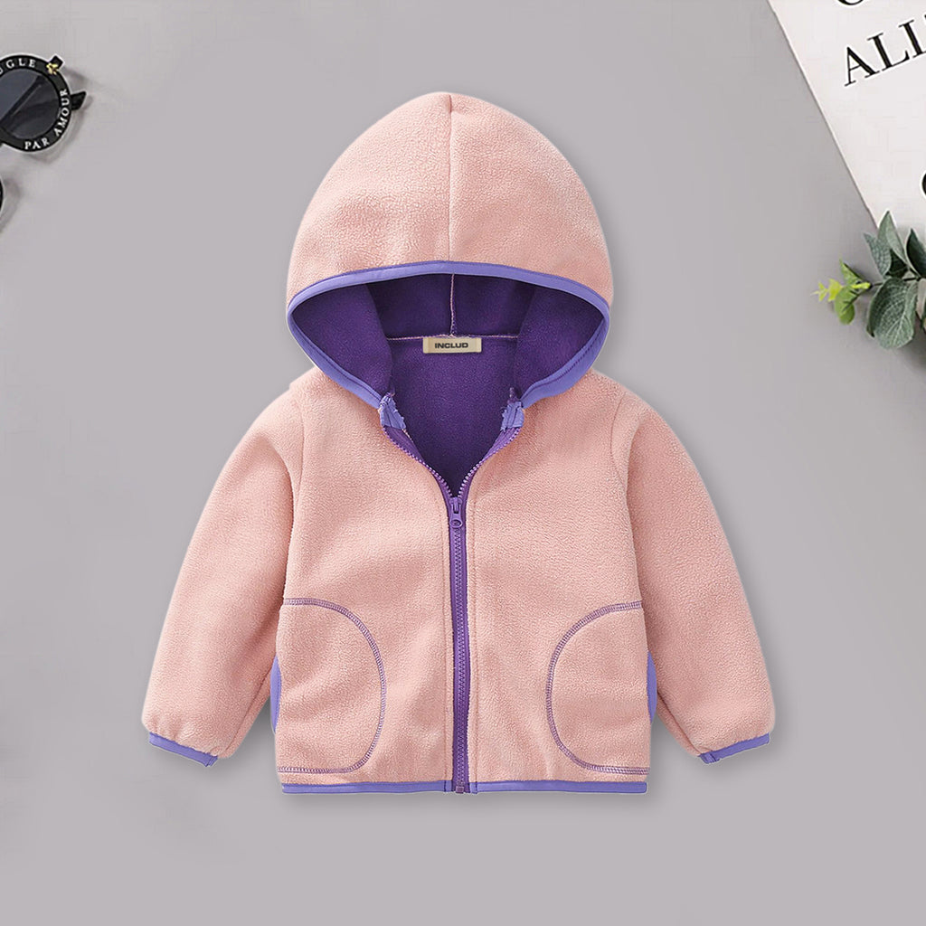 Boys Light Pink Fleece Front Zipper Hooded Winter Jacket Coats & Jackets Light Pink 1-2 Y
