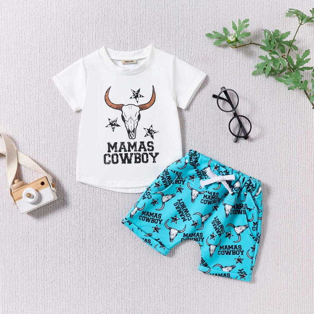 Boys Bull Head Printed T-Shirt With Printed Shorts Set Sets White 1-2 Y 