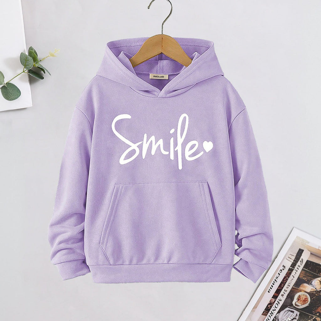 Girls Lilac Smile Printed Hooded Sweatshirt Sweatshirts & Hoodies Lilac 7-8 Y