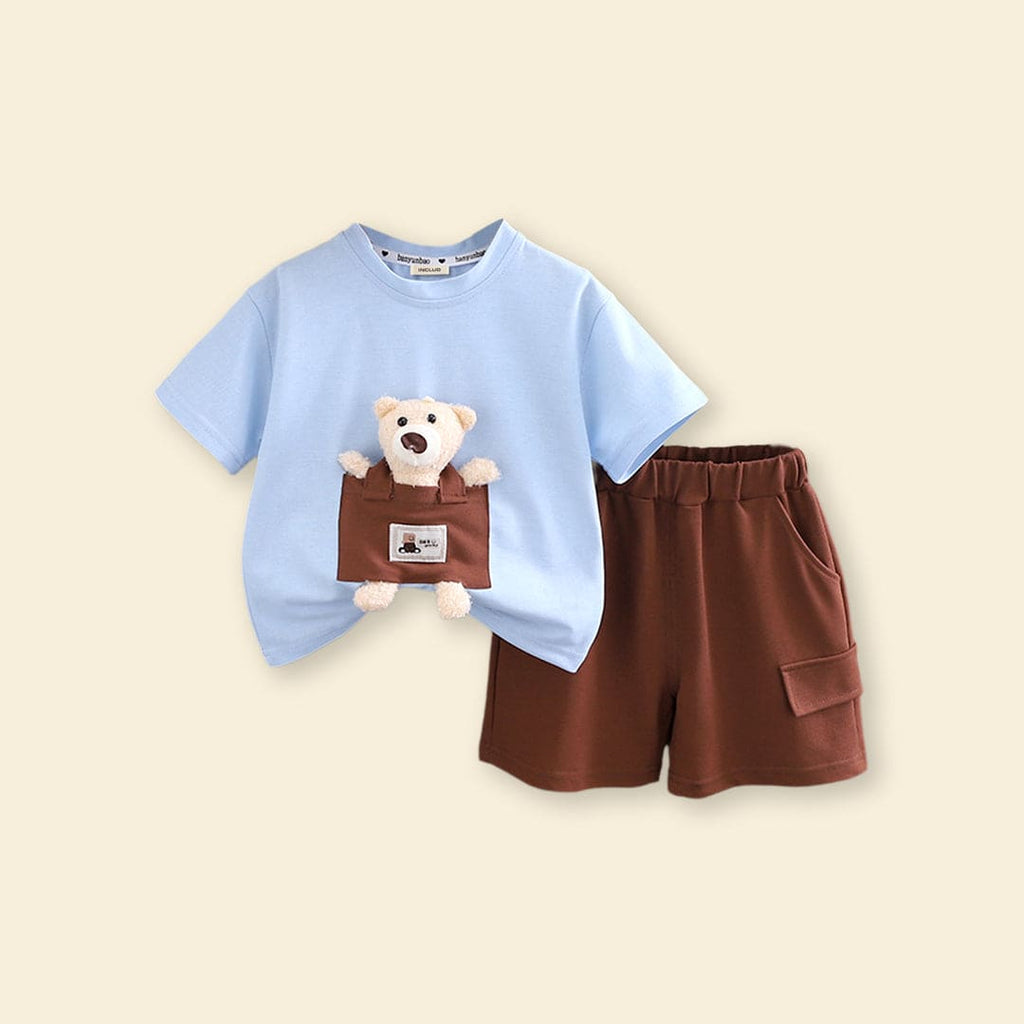 Boys 3D Teddy T-shirt with Shorts Set Sets Light Blue 1-2 Y 