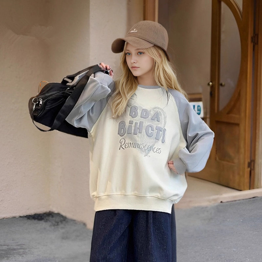 Girls Grey Typographic Printed Raglan Winter Sweatshirts Sweatshirts & Hoodies Grey 5-6 Y