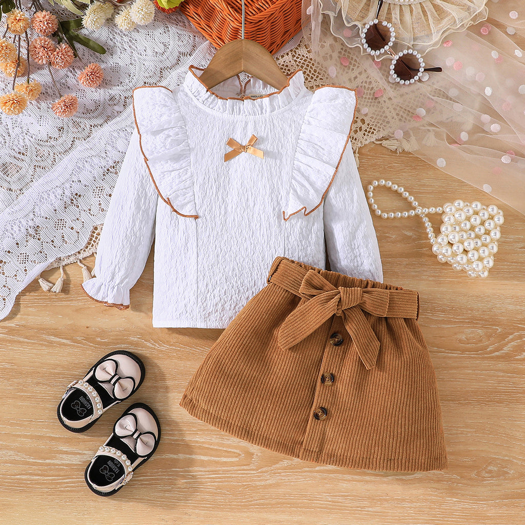 Girls Textured Summer Top With Brown Skirt Set 2 pc. Sets Brown 1-2 Y