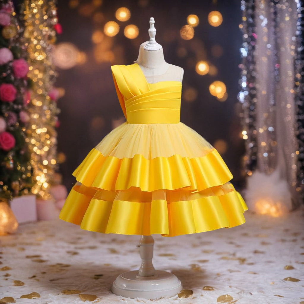 Girls One Shoulder Fit & Flare Party Dress Party Dresses Yellow 1-2 Y 