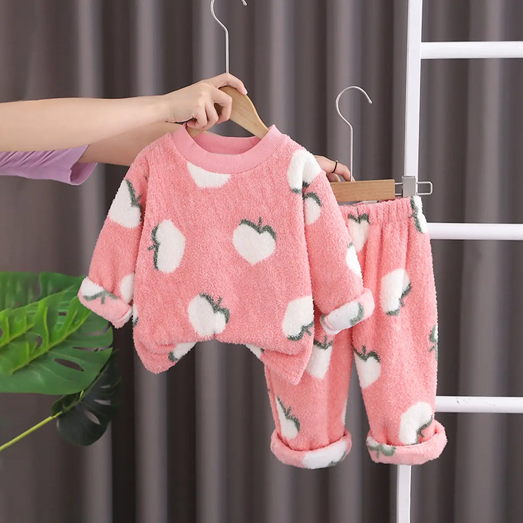 Girls Pink Graphics Regular Sweatshirt With Pants Sets 2 pc. Sets Pink 1-2 Y