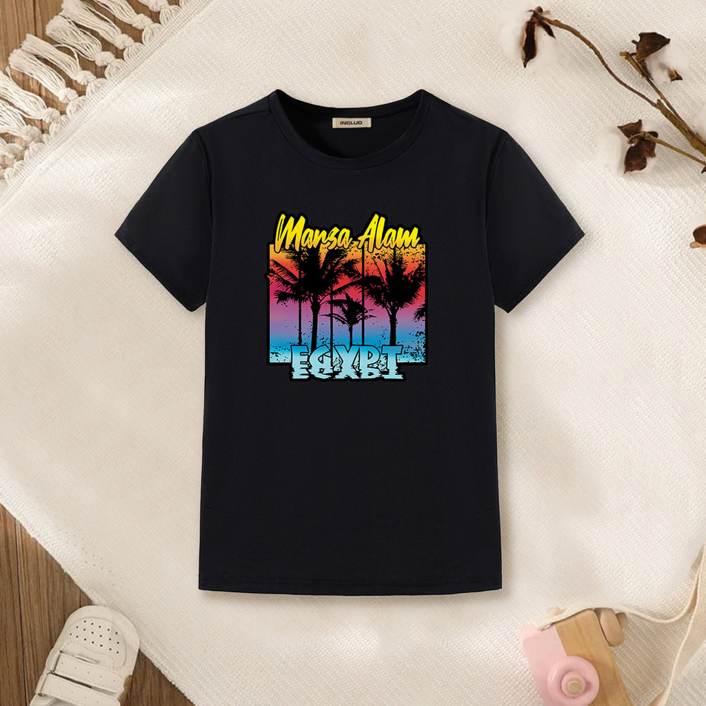 Boys Black Tropical Printed Short Sleeve T-Shirt Tshirts Black 7-8 Y