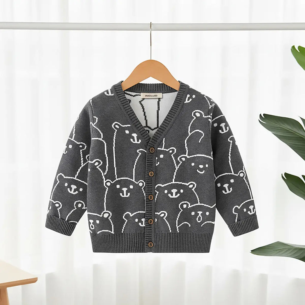 Boys Dark Grey Self-Design Button Down Cardigan Sweaters & Cardigans Dark Grey 1-2 Y