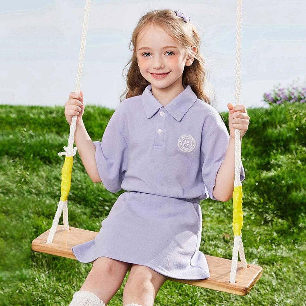 Girls Short Sleeve Polo T-Shirt With Elasticated Skirt Set 2 pc. Sets Purple 1-2 Y 