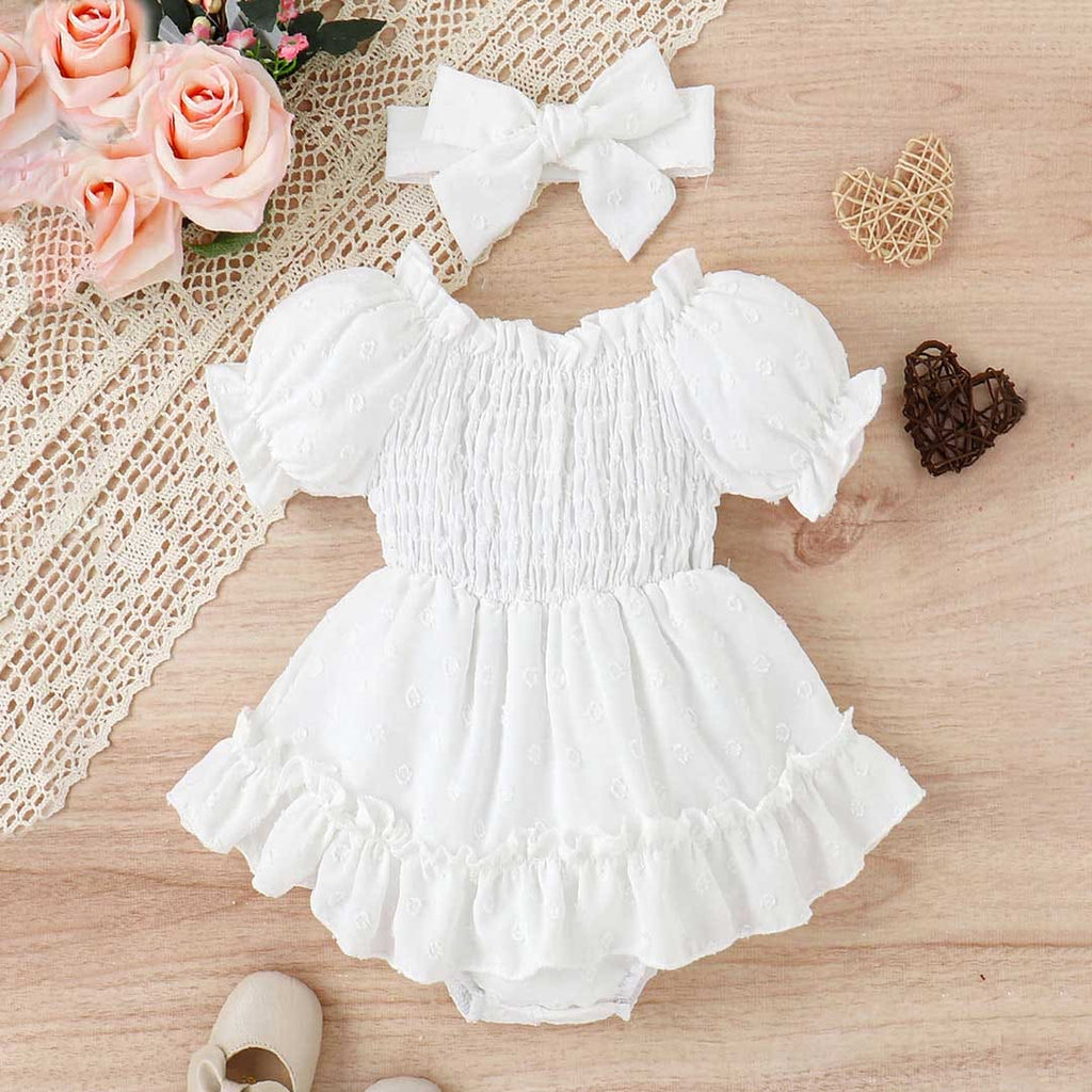 Girls Short Sleeve Off Shoulder Dress Casual Dresses White 1-2 Y 