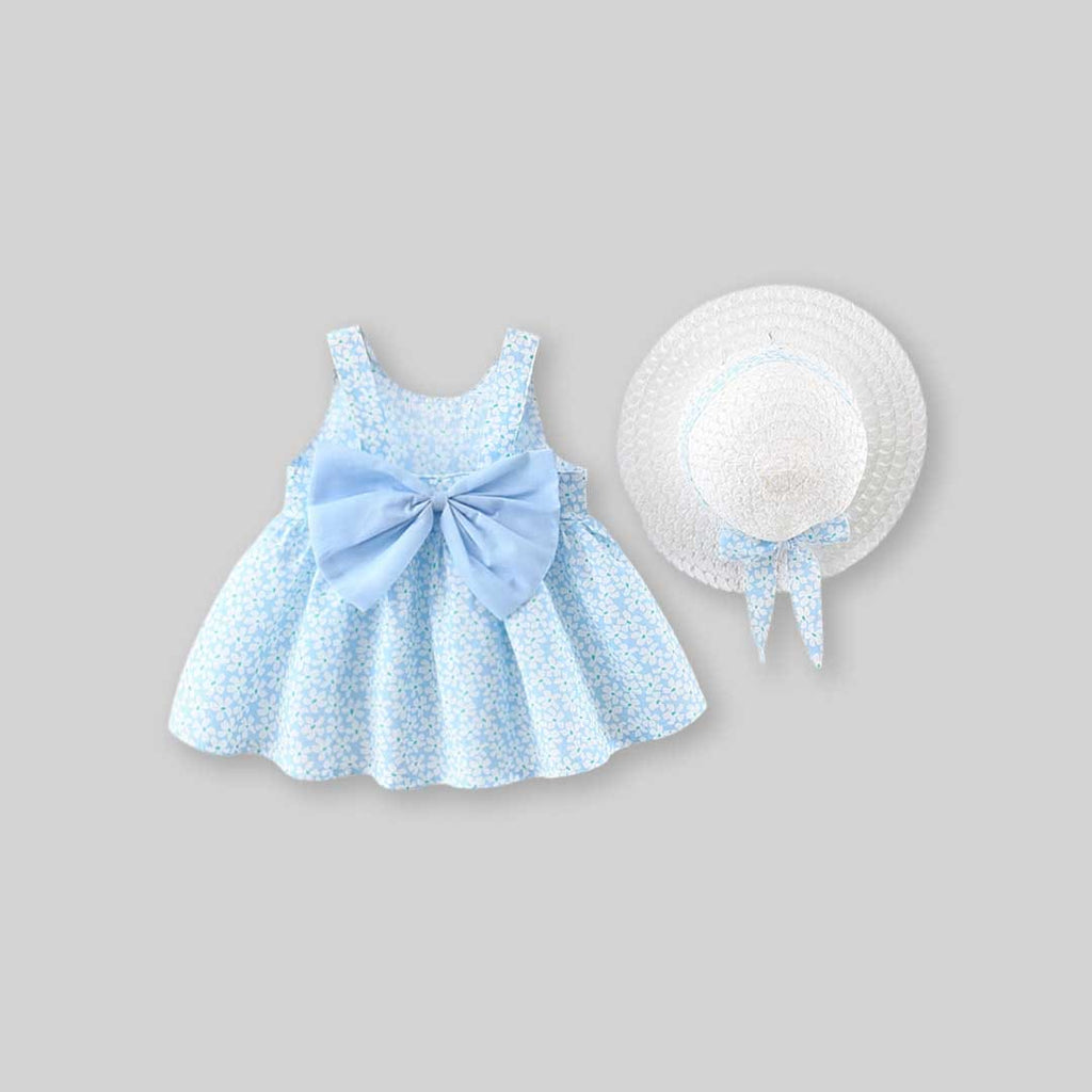 Girls Floral Print Sleeveless Casual Dress with Hat Casual Dresses Light Blue 1-2 Y 