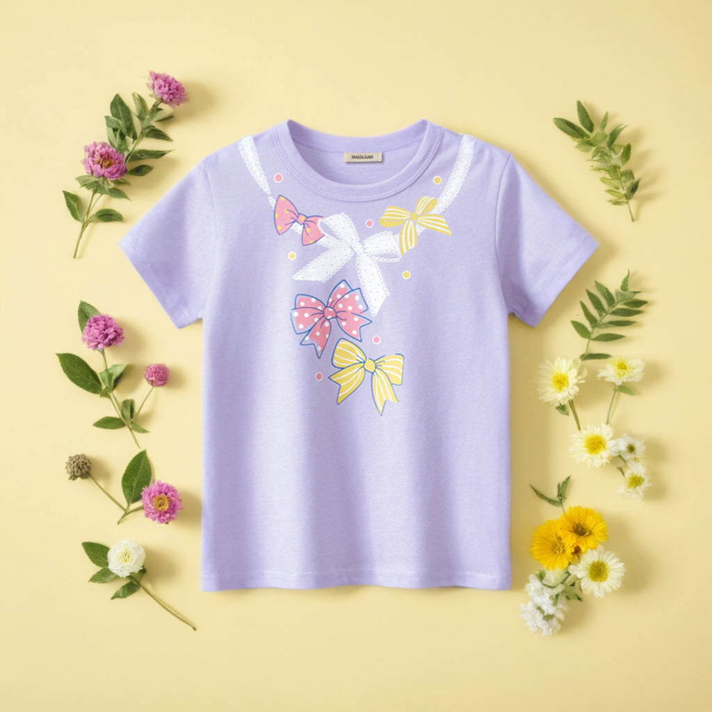 Girls Printed Short Sleeves T-shirt Tshirts Purple 1-2 Y 