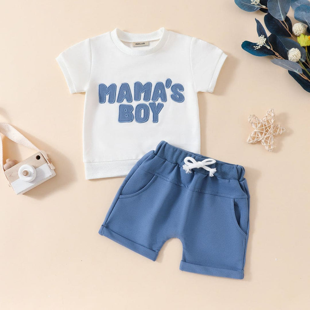Boys Embroidered Short Sleeves T-Shirt With Shorts Set Sets Blue 1-2 Y 