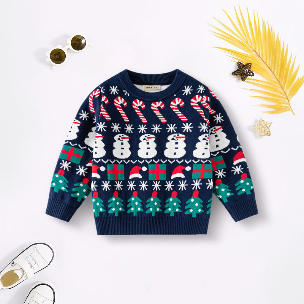 Boys Navy Blue Self-Design Christmas Sweater Sweaters & Cardigans Navy Blue 2-3 Y