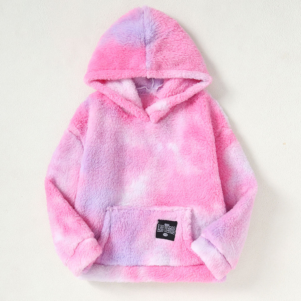 Girls Pink Tie Dye Printed Hooded Neck Pullover Winter Sweatshirt Sweatshirts & Hoodies Pink 7-8 Y