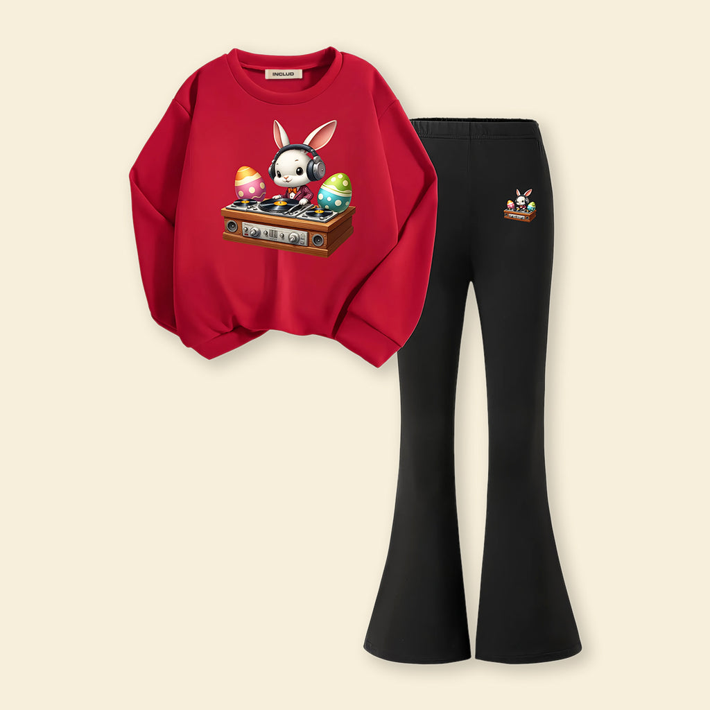 Girls Red Graphics Printed Sweatshirt With Pants Sets 2 pc. Sets Red 7-8 Y