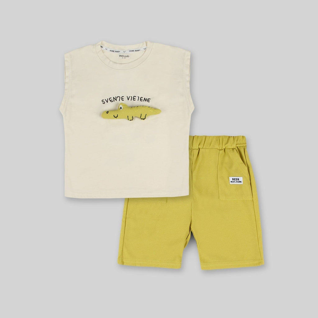 Boys White Printed Sleeveless T-shirt with Shorts Set (Copy) Sets White 1-2 Y