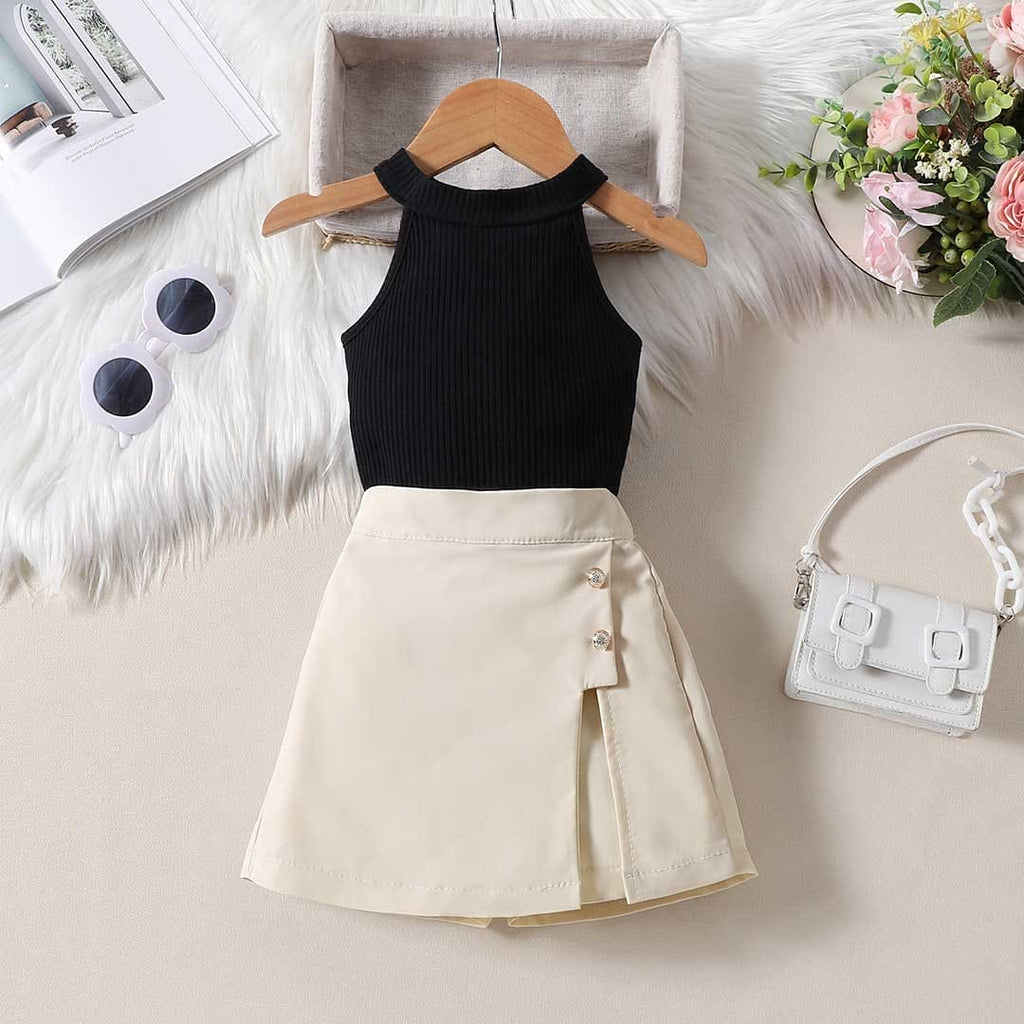 Girls Black Halter Neck Ribbed Top With Shorts Set (Copy) 2 pc. Sets Black 1-2 Y